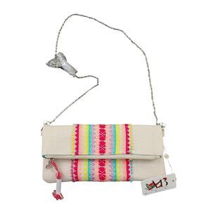 America & Beyond Tutti Frutti Jacquard Crossbody Bag Beige Fold Over Clutch Boho